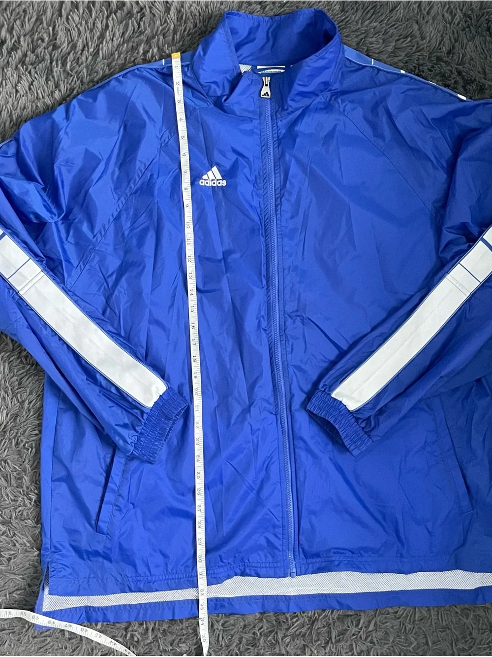 Men Size XXL 2XL Adidas Team Windbreaker Jacket Blue White Full Zip Mesh Lined